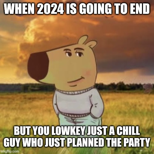 2024 is going to end | WHEN 2024 IS GOING TO END; BUT YOU LOWKEY JUST A CHILL GUY WHO JUST PLANNED THE PARTY | image tagged in chill guy | made w/ Imgflip meme maker