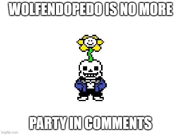 accidentally made the post anonymous lol | WOLFENDOPEDO IS NO MORE; PARTY IN COMMENTS | image tagged in wolfendopedo | made w/ Imgflip meme maker