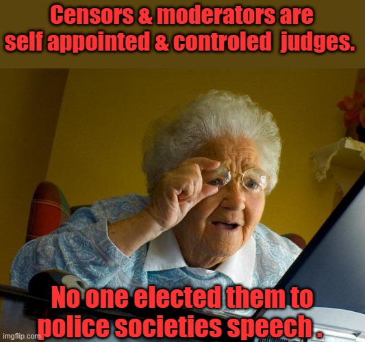 Does terms of use cancel the bill of rights.? Should they ? | Censors & moderators are self appointed & controled  judges. No one elected them to police societies speech . | image tagged in memes,grandma finds the internet | made w/ Imgflip meme maker
