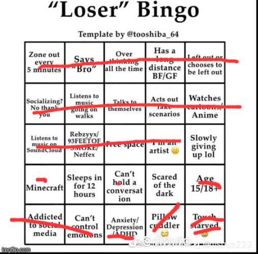 I’m such a loser :3 | image tagged in loser bingo | made w/ Imgflip meme maker