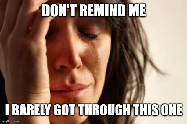 First World Problems Meme | DON'T REMIND ME I BARELY GOT THROUGH THIS ONE | image tagged in memes,first world problems | made w/ Imgflip meme maker