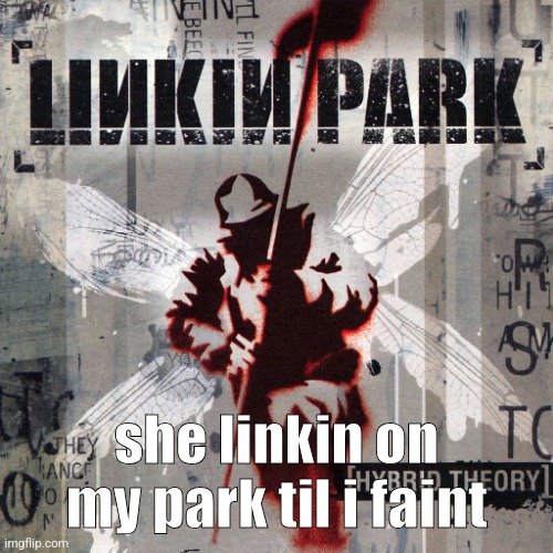 Linkin Park Hybrid Theory | she linkin on my park til i faint | image tagged in linkin park hybrid theory | made w/ Imgflip meme maker