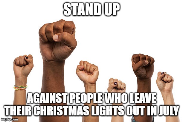 Lights | STAND UP AGAINST PEOPLE WHO LEAVE THEIR CHRISTMAS LIGHTS OUT IN JULY | made w/ Imgflip meme maker