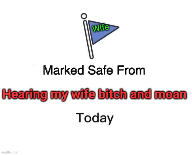 Wife | Wife; Hearing my wife bitch and moan | image tagged in memes,marked safe from | made w/ Imgflip meme maker