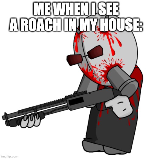 Madness Combat Mag Agent: Torture | ME WHEN I SEE A ROACH IN MY HOUSE: | image tagged in madness combat mag agent torture | made w/ Imgflip meme maker