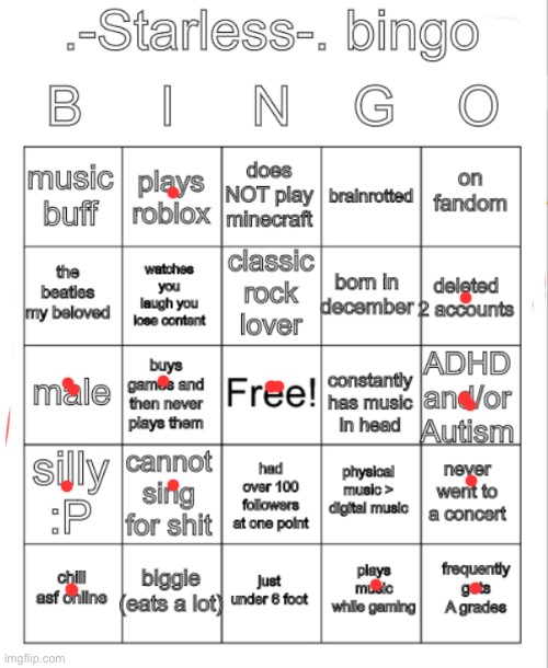 .-Starless-. bingo | image tagged in -starless- bingo | made w/ Imgflip meme maker