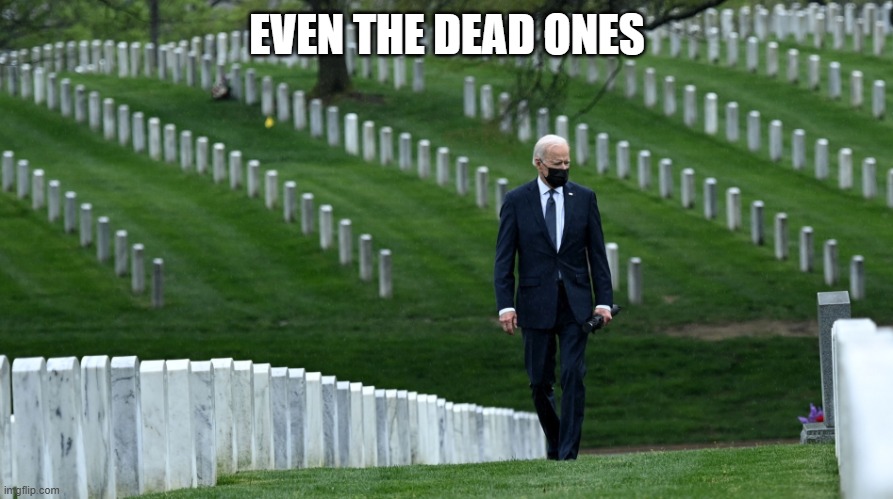 Biden cemetery | EVEN THE DEAD ONES | image tagged in biden cemetery | made w/ Imgflip meme maker