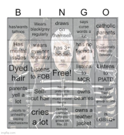 Emo bingo | image tagged in emo bingo | made w/ Imgflip meme maker