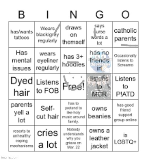 Emo bingo | image tagged in emo bingo | made w/ Imgflip meme maker