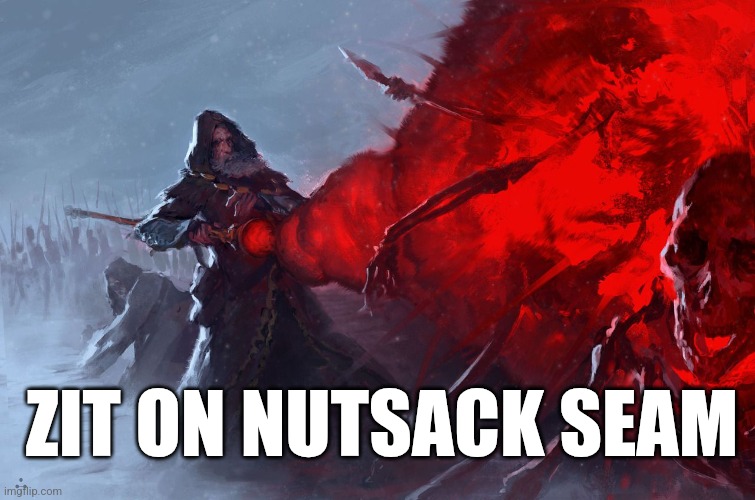 . | ZIT ON NUTSACK SEAM | image tagged in wizard vs skeletons | made w/ Imgflip meme maker