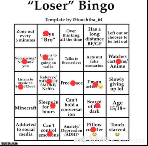 loser bingo | image tagged in loser bingo | made w/ Imgflip meme maker