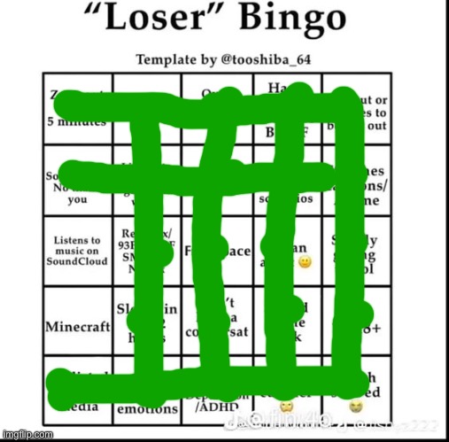 loser bingo | image tagged in loser bingo | made w/ Imgflip meme maker