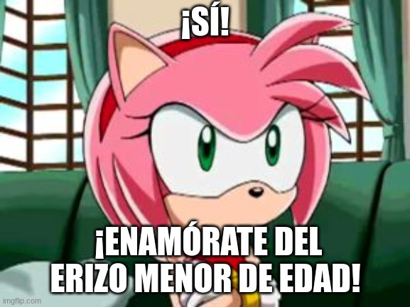 I'm screwed if you can say this in comments. | ¡SÍ! ¡ENAMÓRATE DEL ERIZO MENOR DE EDAD! | image tagged in unamused amy rose | made w/ Imgflip meme maker