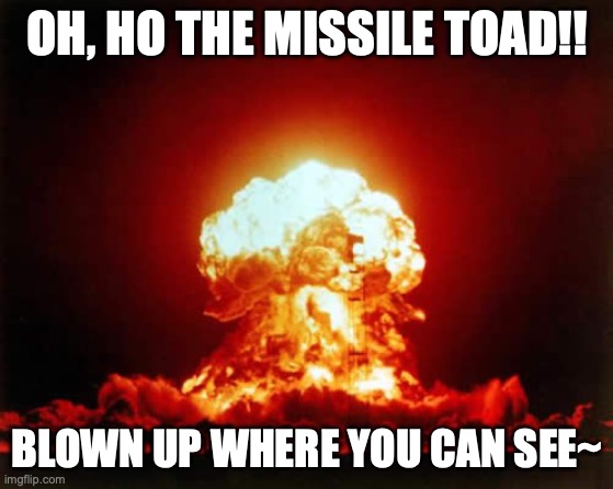 Nuclear Explosion Meme | OH, HO THE MISSILE TOAD!! BLOWN UP WHERE YOU CAN SEE~ | image tagged in memes,nuclear explosion | made w/ Imgflip meme maker