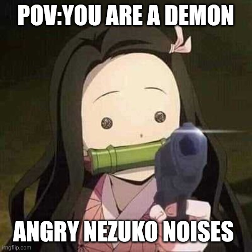 Nezuko to demons | POV:YOU ARE A DEMON; ANGRY NEZUKO NOISES | image tagged in nezuko nooooo | made w/ Imgflip meme maker