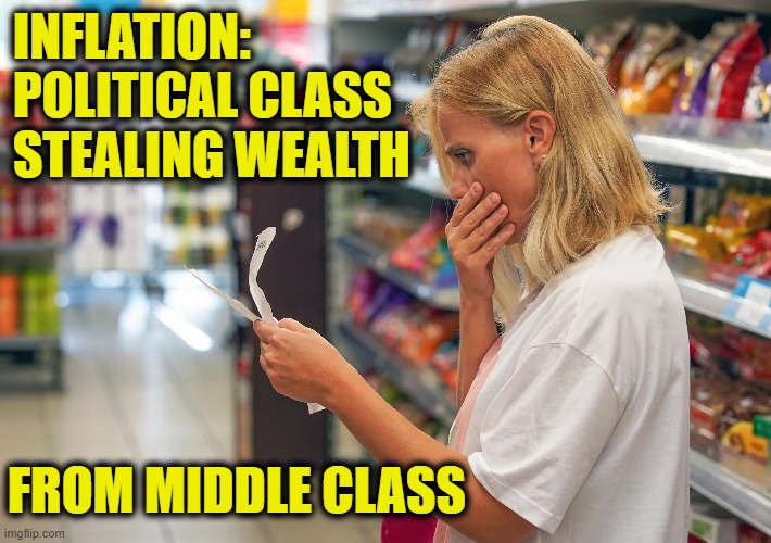 More Leftist Logic | INFLATION:
POLITICAL CLASS
STEALING WEALTH; FROM MIDDLE CLASS | image tagged in inflation | made w/ Imgflip meme maker