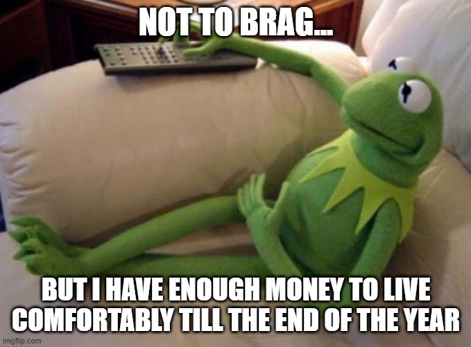 Enough money | NOT TO BRAG... BUT I HAVE ENOUGH MONEY TO LIVE COMFORTABLY TILL THE END OF THE YEAR | image tagged in money,new years | made w/ Imgflip meme maker