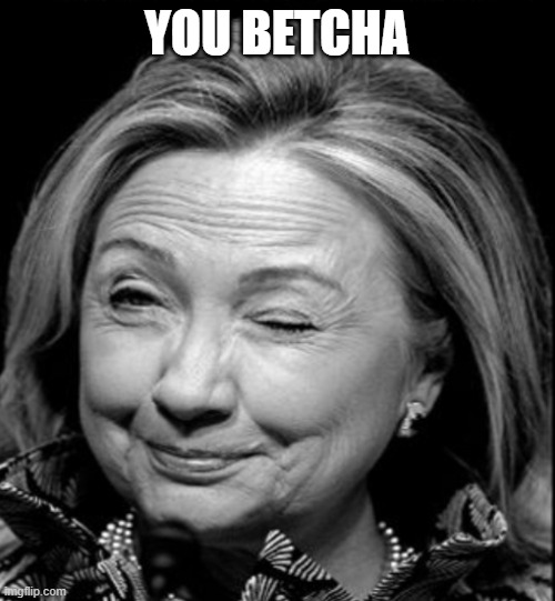 Hillary wink | YOU BETCHA | image tagged in hillary wink | made w/ Imgflip meme maker