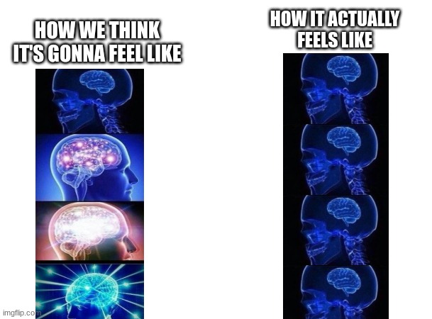 school meme | HOW IT ACTUALLY FEELS LIKE; HOW WE THINK IT'S GONNA FEEL LIKE | made w/ Imgflip meme maker