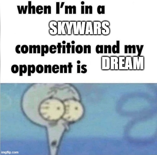 THE dream wars | SKYWARS; DREAM | image tagged in whe i'm in a competition and my opponent is | made w/ Imgflip meme maker