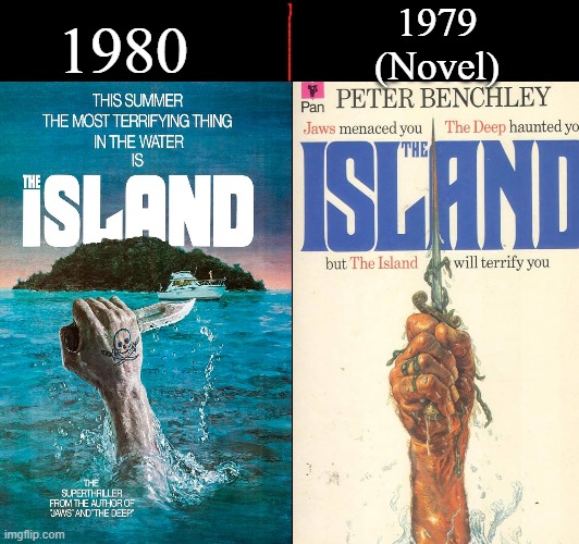 The Island | 1979
(Novel); 1980 | image tagged in the island,peter benchley,sir michael caine,david warner,jeffery frank,frank middlemass | made w/ Imgflip meme maker