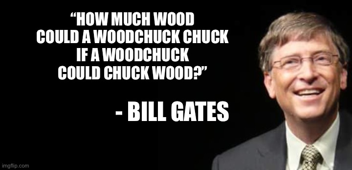 He said it | “HOW MUCH WOOD COULD A WOODCHUCK CHUCK
IF A WOODCHUCK COULD CHUCK WOOD?”; - BILL GATES | image tagged in bill gates fake quote | made w/ Imgflip meme maker