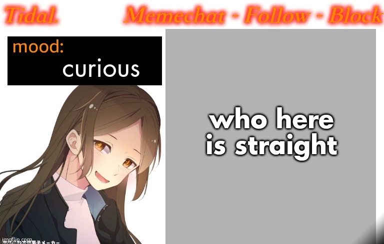 i am straight | curious; who here is straight | image tagged in tidal announcement temp 2025 | made w/ Imgflip meme maker