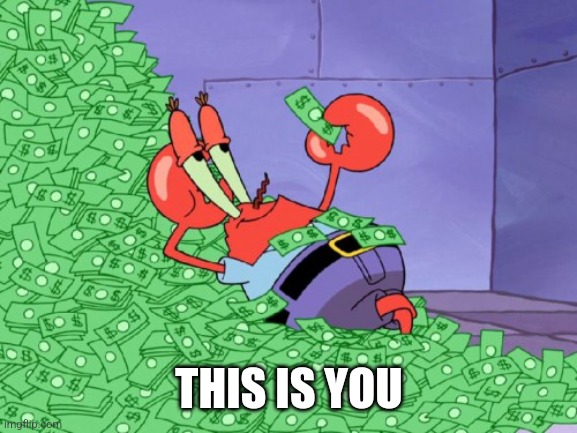 mr krabs money | THIS IS YOU | image tagged in mr krabs money | made w/ Imgflip meme maker