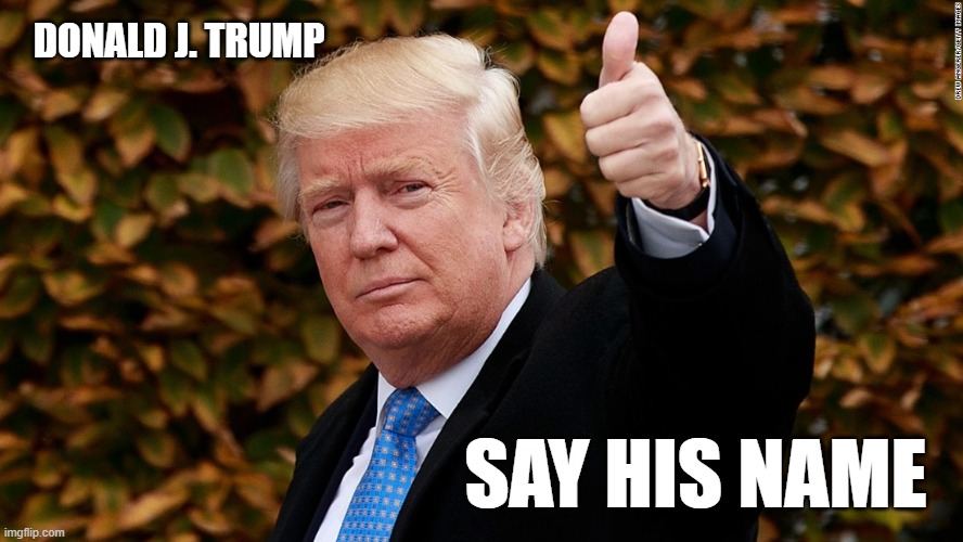 Say His Name | DONALD J. TRUMP; SAY HIS NAME | image tagged in say his name | made w/ Imgflip meme maker