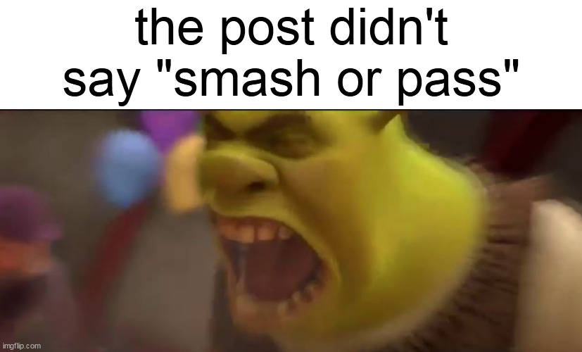 Shrek Screaming | the post didn't say "smash or pass" | image tagged in shrek screaming | made w/ Imgflip meme maker