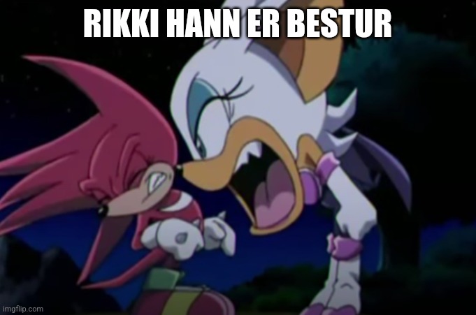 rouge yelling at knuckles | RIKKI HANN ER BESTUR | image tagged in rouge yelling at knuckles | made w/ Imgflip meme maker