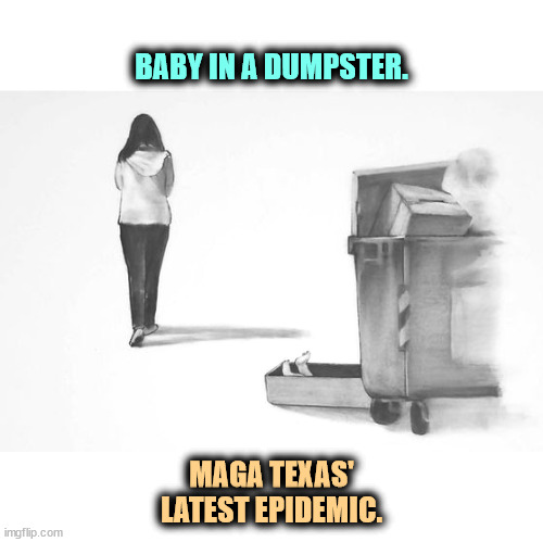 BABY IN A DUMPSTER. MAGA TEXAS'
LATEST EPIDEMIC. | image tagged in texas,abortion,supreme court,maga,babies | made w/ Imgflip meme maker