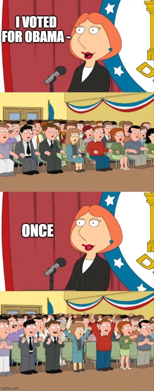 Lois Griffin Family Guy | I VOTED FOR OBAMA - ONCE | image tagged in lois griffin family guy | made w/ Imgflip meme maker