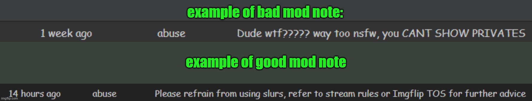 example of good mod note | made w/ Imgflip meme maker