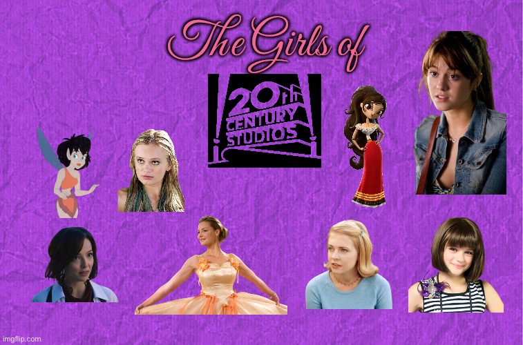 The Girls of 20th Century Studios | The Girls of | image tagged in generic purple background,girls,beautiful girl,pretty girl,mermaid,girl | made w/ Imgflip meme maker