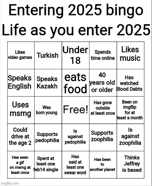 New bingo, yes some of them are jokes | image tagged in entering 2025 bingo | made w/ Imgflip meme maker