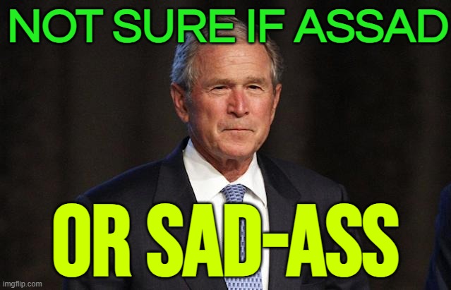 The Sad-Ass | NOT SURE IF ASSAD; OR SAD-ASS | image tagged in george bush not sure,assad,middle east,radical islam,religion,vladimir putin | made w/ Imgflip meme maker