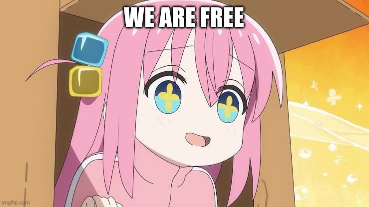 bocchi | WE ARE FREE | image tagged in bocchi | made w/ Imgflip meme maker