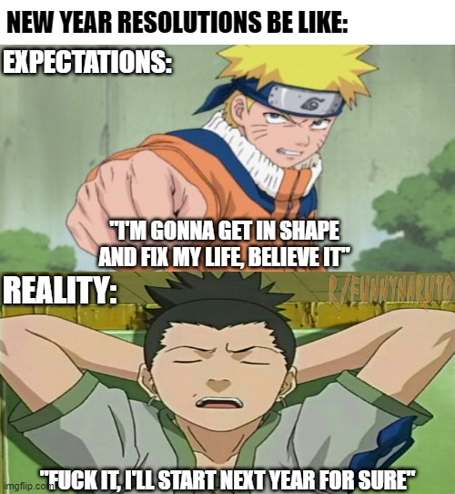 New Year resolutions be like | image tagged in naruto,shikamaru | made w/ Imgflip meme maker