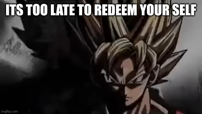 Goku Staring | ITS TOO LATE TO REDEEM YOUR SELF | image tagged in goku staring | made w/ Imgflip meme maker