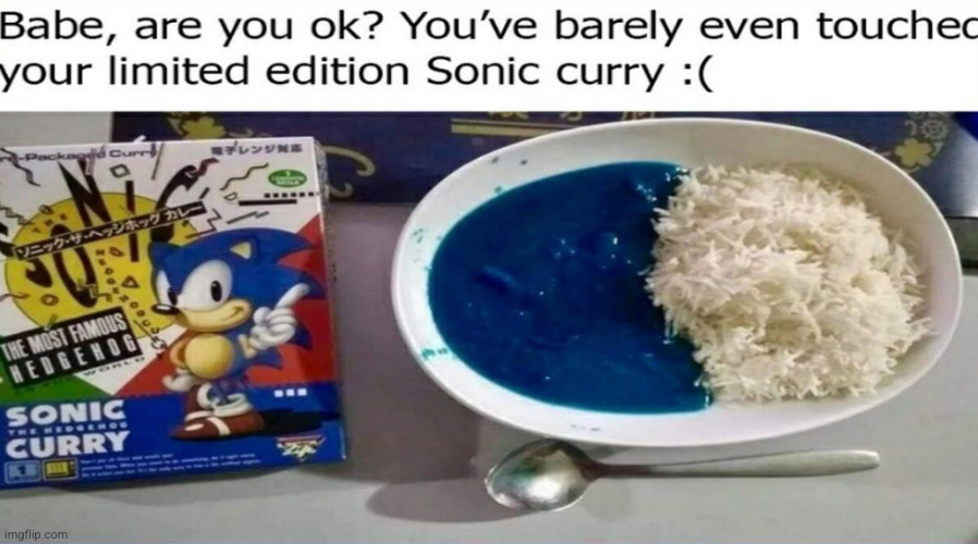 w eats!! | image tagged in sonic the hedgehog,sonic,curry,yum,babe are you ok,funny | made w/ Imgflip meme maker