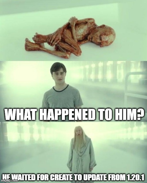 Dead Baby Voldemort / What Happened To Him | WHAT HAPPENED TO HIM? HE WAITED FOR CREATE TO UPDATE FROM 1.20.1 | image tagged in dead baby voldemort / what happened to him | made w/ Imgflip meme maker