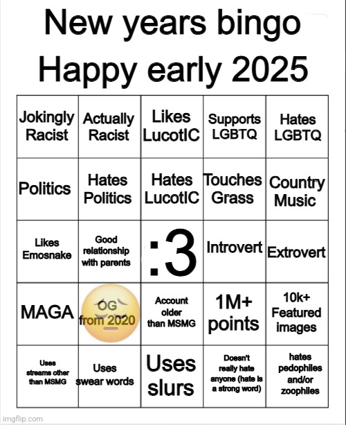 2025 Bingo | 😔 | image tagged in 2025 bingo | made w/ Imgflip meme maker