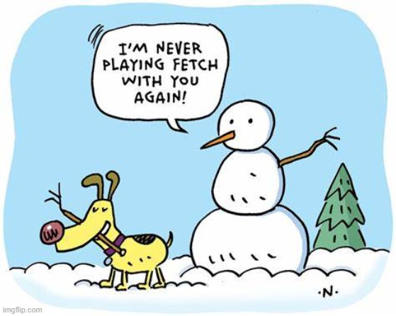 image tagged in snowman,dog,fetch,branch,arm,oof | made w/ Imgflip meme maker