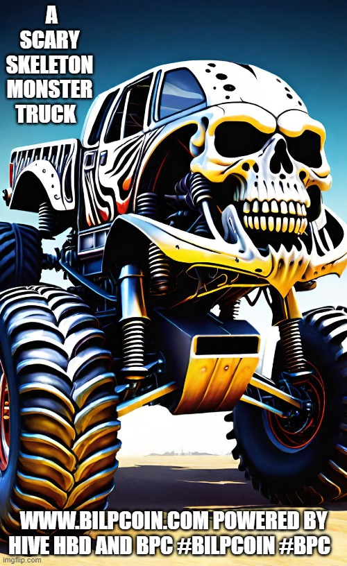 A SCARY SKELETON MONSTER TRUCK; WWW.BILPCOIN.COM POWERED BY HIVE HBD AND BPC #BILPCOIN #BPC | made w/ Imgflip meme maker
