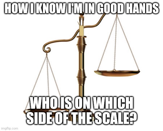 Is It Always Balanced? | HOW I KNOW I'M IN GOOD HANDS; WHO IS ON WHICH SIDE OF THE SCALE? | image tagged in i guarantee it | made w/ Imgflip meme maker