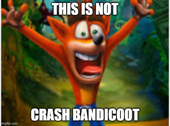 crash | THIS IS NOT; CRASH BANDICOOT | image tagged in suprised crash | made w/ Imgflip meme maker