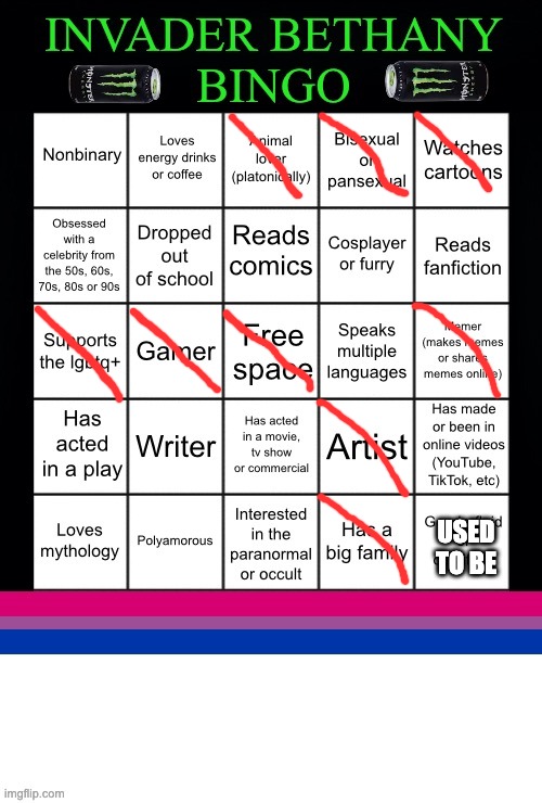 InvaderBethany Bingo | USED TO BE | image tagged in invaderbethany bingo | made w/ Imgflip meme maker