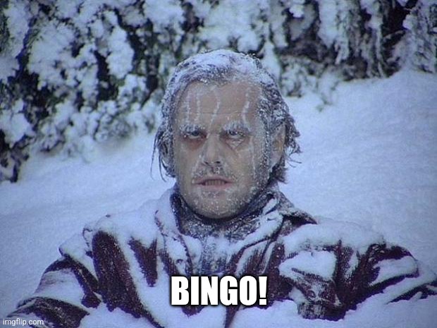 Jack Nicholson The Shining Snow Meme | BINGO! | image tagged in memes,jack nicholson the shining snow | made w/ Imgflip meme maker