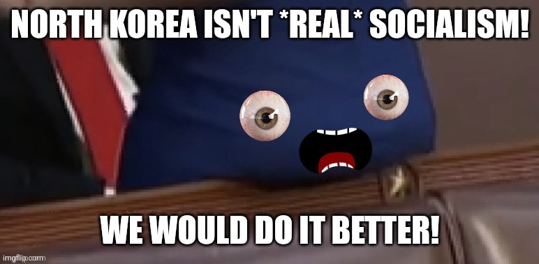 AOC'S Ass explains things | NORTH KOREA ISN'T *REAL* SOCIALISM! WE WOULD DO IT BETTER! | image tagged in aoc's ass explains things | made w/ Imgflip meme maker